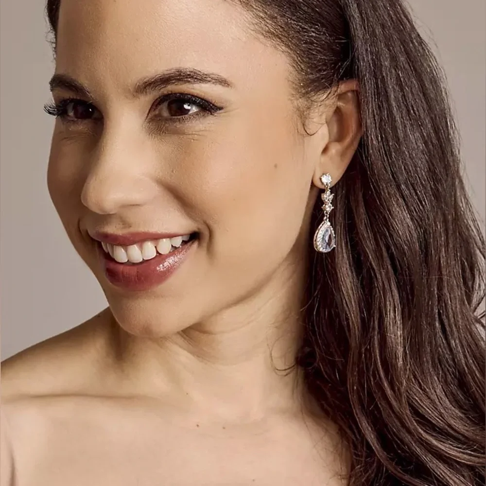 David’s Bridal Silver and Blue Pear Drop Earrings - Picture 2 of 4